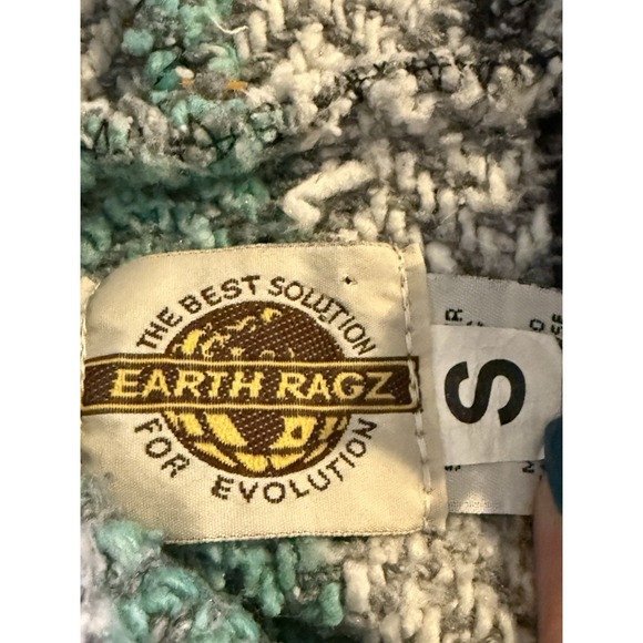 Earth Ragz Baja Poncho Mexican Hoodie Pullover Striped Oversized Teal Small - Picture 3 of 4